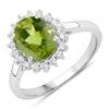Image 1 : Natural Peridot and Lab-Grown Diamond Halo Ring