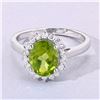 Image 2 : Natural Peridot and Lab-Grown Diamond Halo Ring