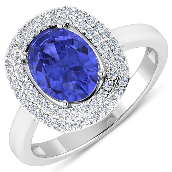 2.02 CTW Tanzanite Diamond 14K Double Halo Ring