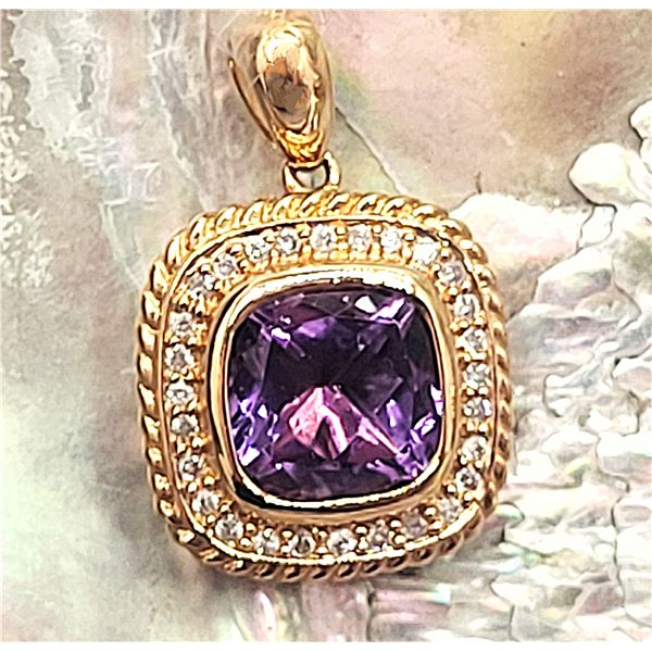 Brazilian Amethyst and Diamond Halo Pendant