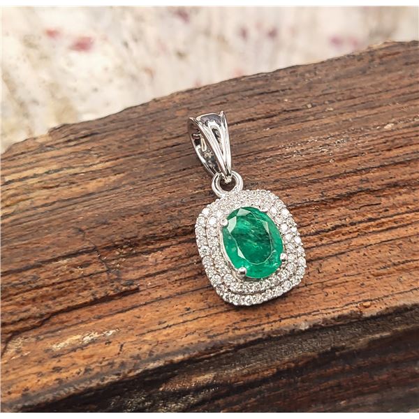 1.2CT Zambian Emerald & .30CTW Double Halo Pendant