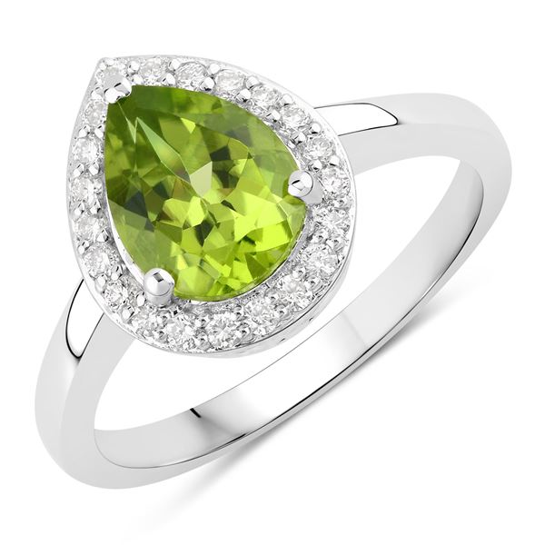 Natural Pear-Cut Peridot and Lab Diamond Halo Ring