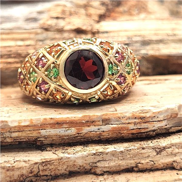 14K 2.75ctw Garnet & Multi-Gem Dome-Statement Ring