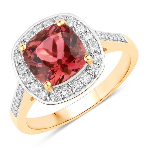 Cushion-Cut Pink Tourmaline and Diamond Halo Ring