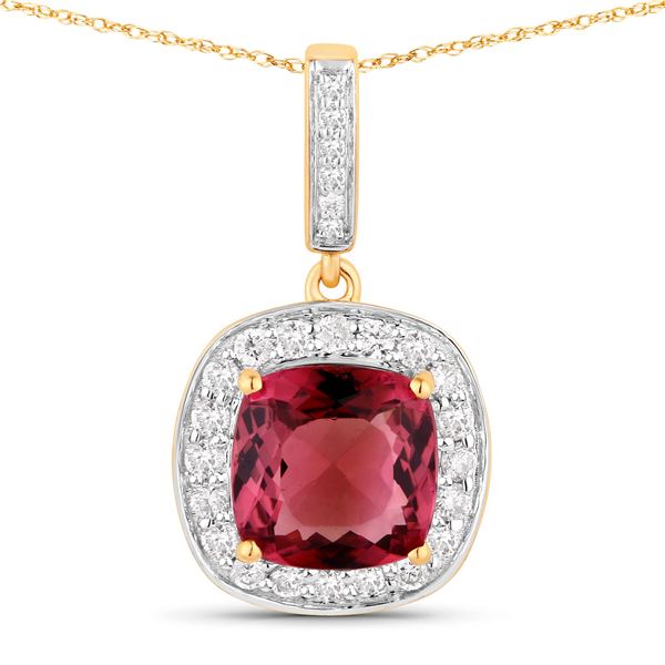 Cushion-Cut Pink Tourmaline and Diamond Necklace