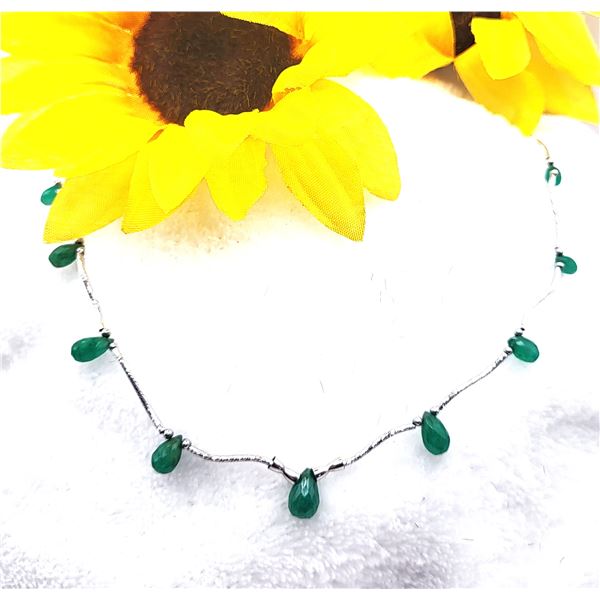 Briolette-Cut Emeralds & Delicate White Gold Ribbon Necklace