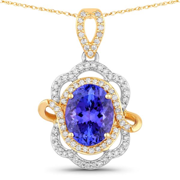 14KY&W Gold Tanzanite and Diamond Swirled Pendant