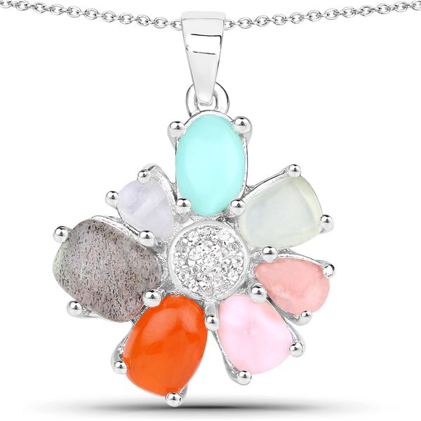 Multi-Gemstone Flower Necklace in Sterling Silver