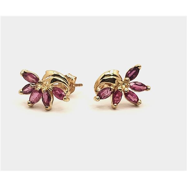 Genuine Ruby 1 CTW Orchid Flower Earrings 14K