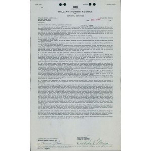 A Star Is Born Adolphe Menjou Signed William Morris Agency Contract JSA Authenticated