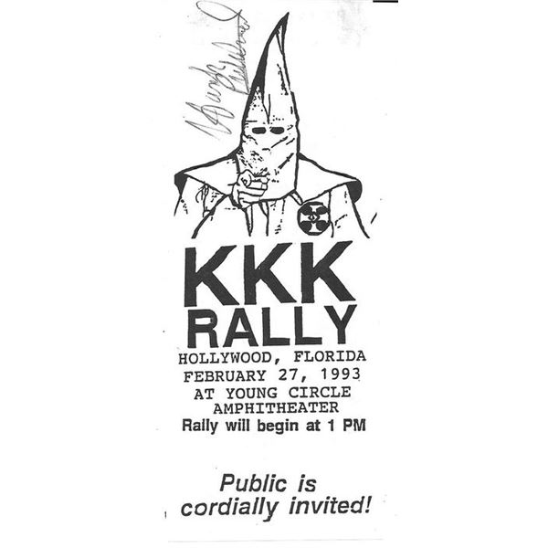 Klu Klux Klan Hank Pritchard Signed KKK Rally Ticket