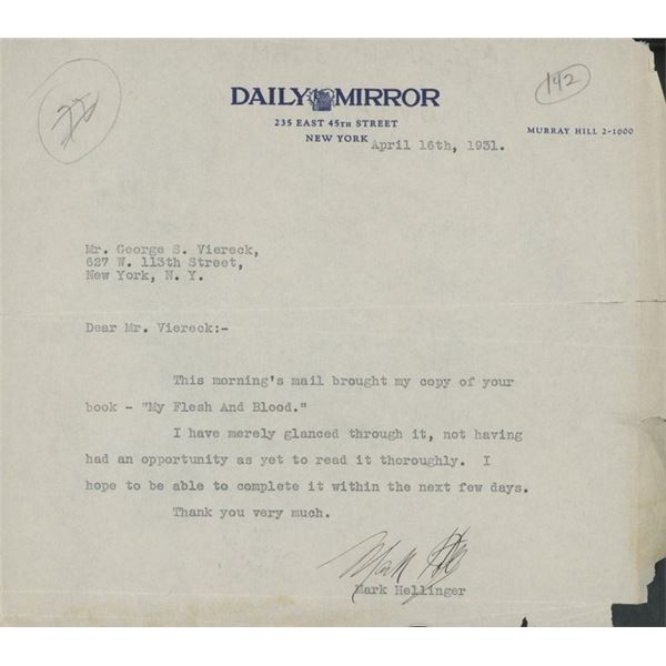 Mark Hellinger signed letter