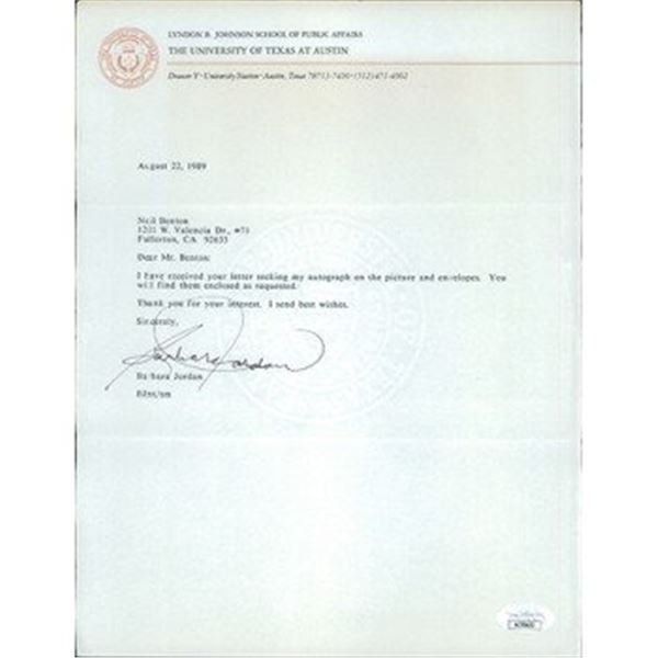 Texas Senator Barbara Jordan Signed Typed Reply Letter JSA Authenticated