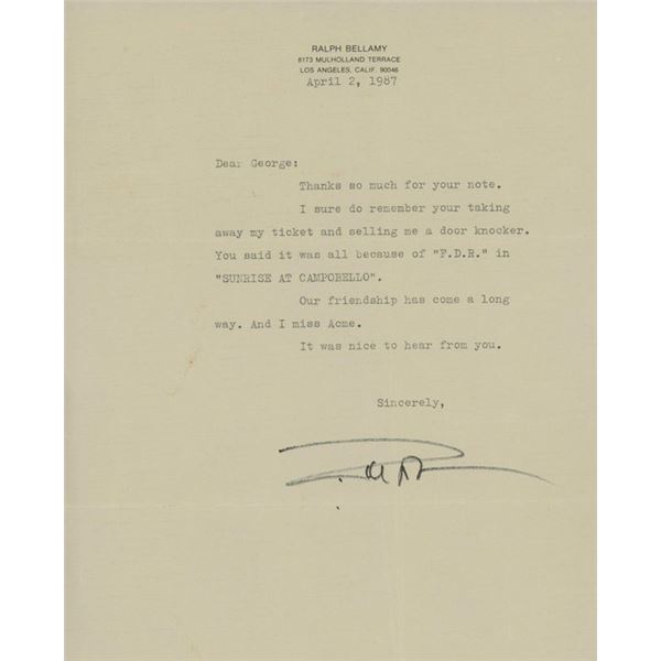 The Awful Truth Ralph Bellamy signed letter