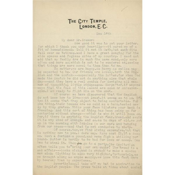 Joseph Fort Newton signed letter