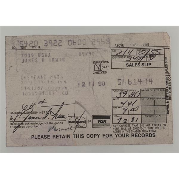 Astronaut James Irwin signed receipt