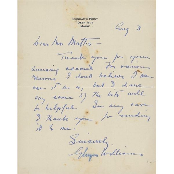 Cartoonist Gluyas Williams signed letter