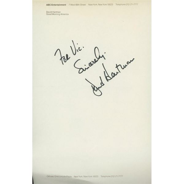 Good Morning America Host David Hartman signed note