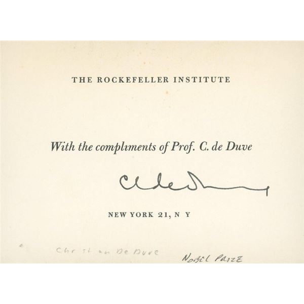 Nobel Prize Winner Christian de Duve signed card