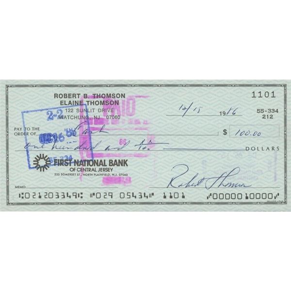 MLB Star Bobby Thomson signed check