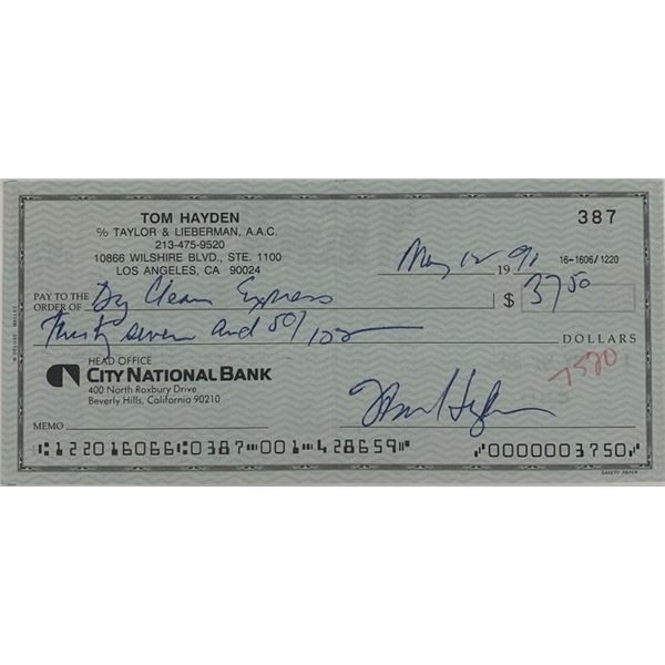 Senator Tom Hayden signed check
