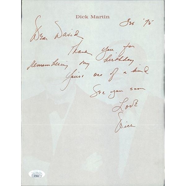 Rowan and Martins Laugh In Dick Martin  Signed Hand Written Letter Note JSA Authenticated