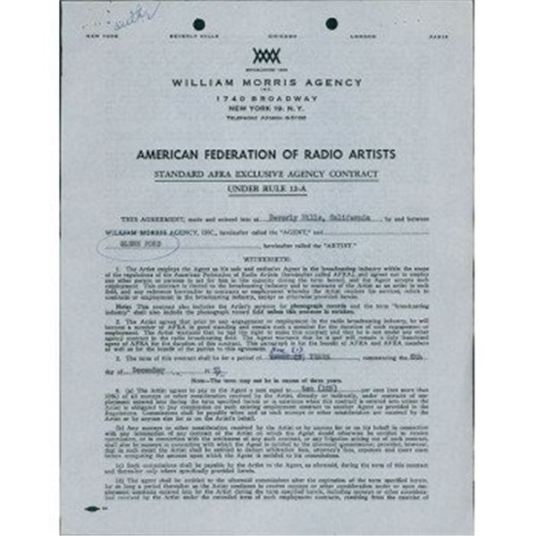 The Fastest Gun Alive Glenn Ford Signed Typed William Morris Agency Contract JSA Authenticated