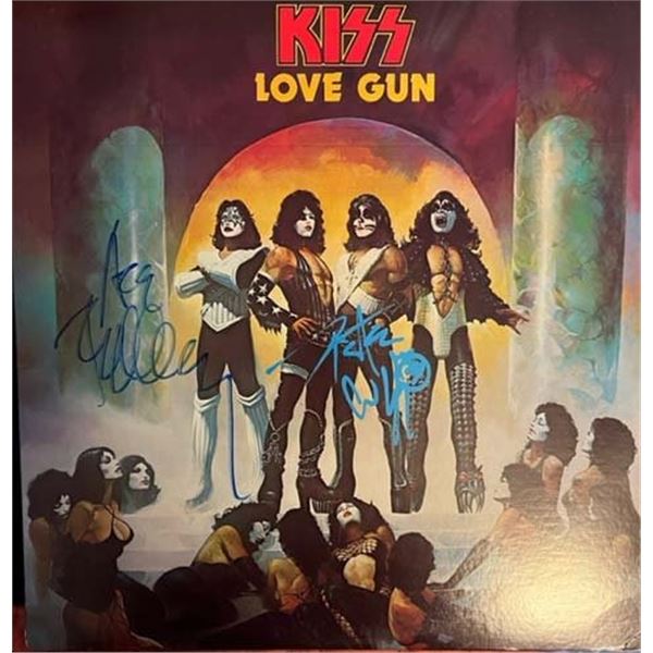 KISS signed Love Gun album signed Peter Criss and Ace Frehley