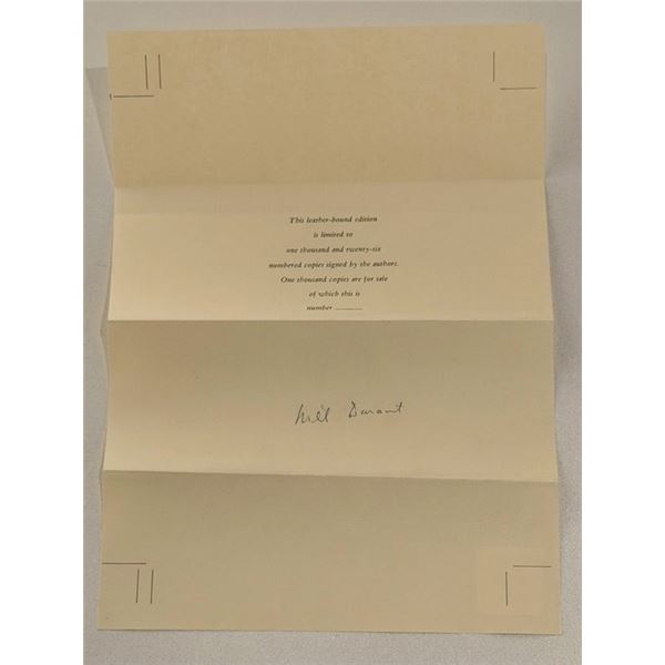 Will Durant signed book cover page