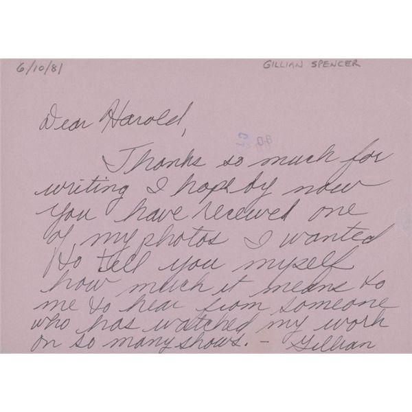 The Secret Storm Gillian Spencer handwritten and signed post card