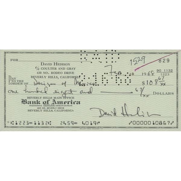 The Fly David Hedison signed check