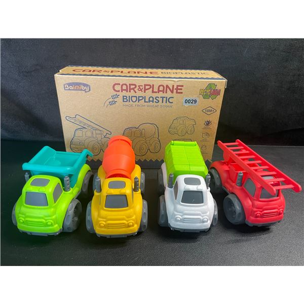 4PC Bioplastic Toy Truck Set for Toddlers - Dump Truck, Cement Truck, Firetruck, etc. - New