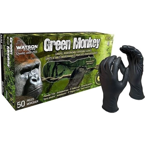 Watson Gloves 50-Pack Green Monkey 8 MIL Biodegradable Disposable Nitrile Gloves (Size M) New