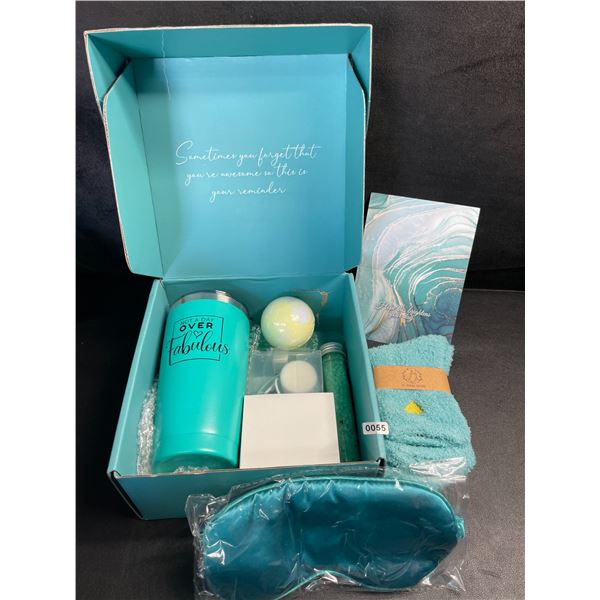 Spa/Beauty Gift Box Set for Women - Includes Tumbler Mug, Candle, Socks, Bath Bomb, Eye Mask - New
