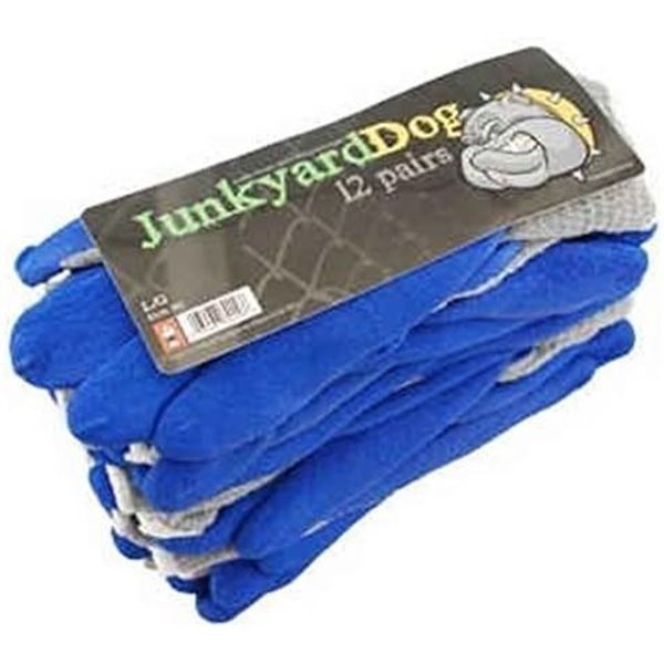 12 Pairs of Junkyard Dog Heavy Duty Work Gloves with Rubber/Latex Palms (Size L/G) Brand New!