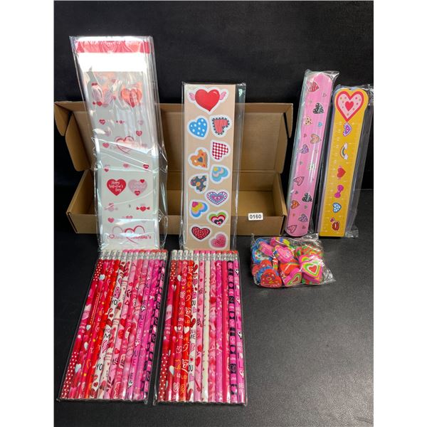 Valentine's School Supplies/Party Favor Set (Pencils, Stickers, Erasers, Bracelets, etc.) New