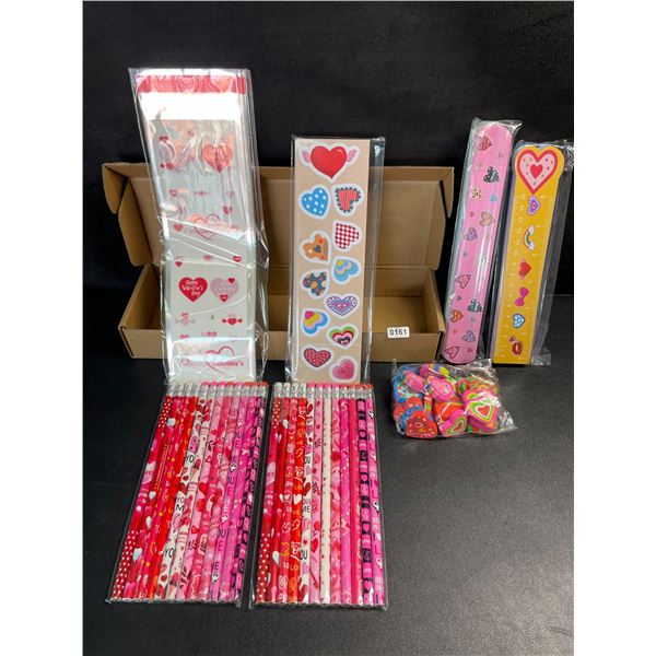 Valentine's School Supplies/Party Favor Set (Pencils, Stickers, Erasers, Bracelets, etc.) New