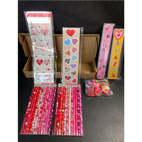Valentine's School Supplies/Party Favor Set (Pencils, Stickers, Erasers, Bracelets, etc.) New