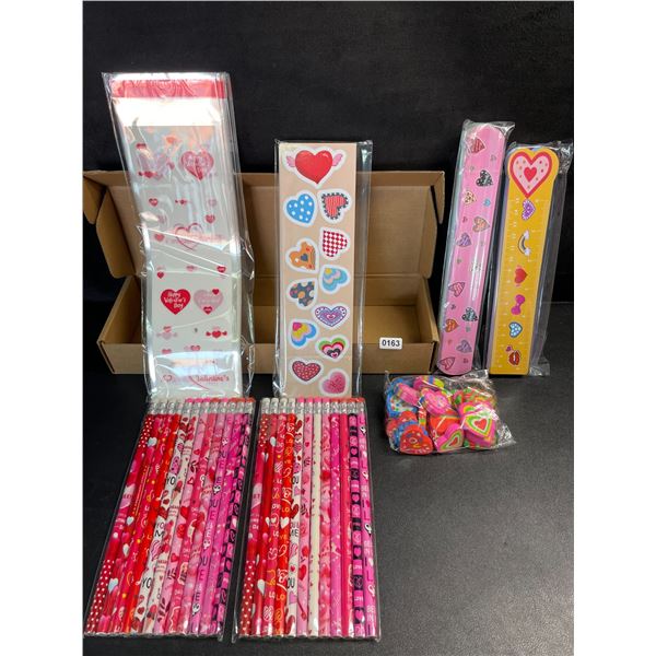 Valentine's School Supplies/Party Favor Set (Pencils, Stickers, Erasers, Bracelets, etc.) New