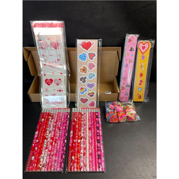 Valentine's School Supplies/Party Favor Set (Pencils, Stickers, Erasers, Bracelets, etc.) New