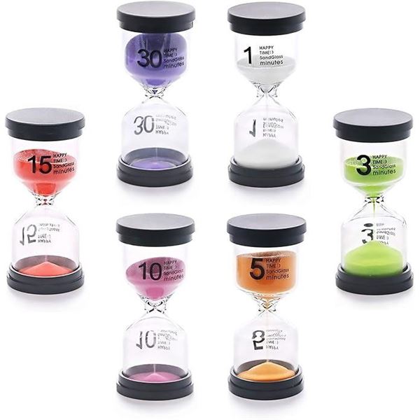 6-Pack Colorful Sand Timers/Hourglass Sand Timers (1min,3min,5min,10min,15min,30min) New