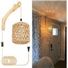 Image 1 : Frideko Rattan Farmhouse Hanging Wall Lamp with Plug-In Cord; Hand-Woven Rope Design - New