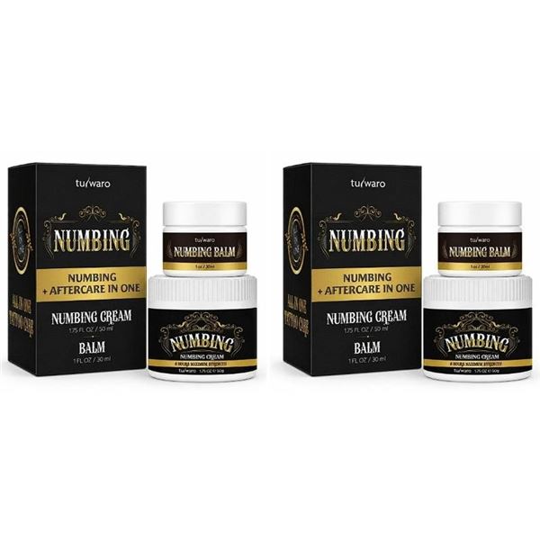 Lot of 2 Tattoo Numbing + Aftercare Kits; Contains Numbing Cream (50ml) & Balm (30ml) - New Sealed