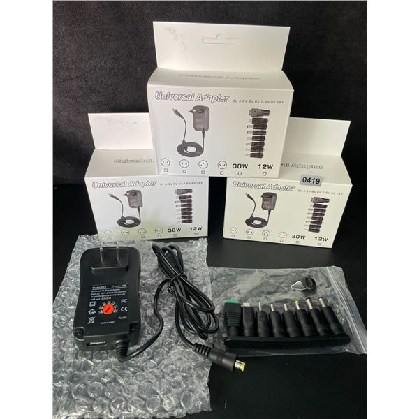 Lot of 3 Universal AC Plug-In Power Supply Adapters with 8 Assorted DC Plugs/Tips/Connectors - New
