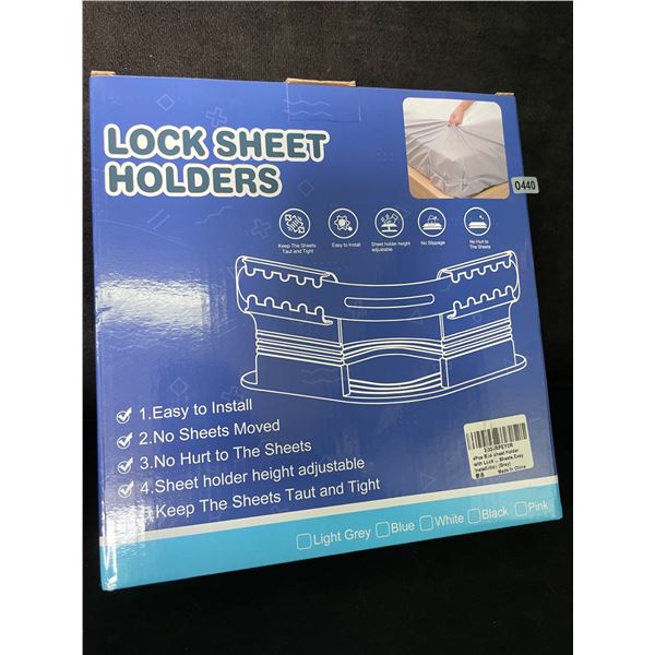 Locking Bed Sheet Holder Set - Keeps Bed Sheets Tight/Secure; Easy to Install - New!