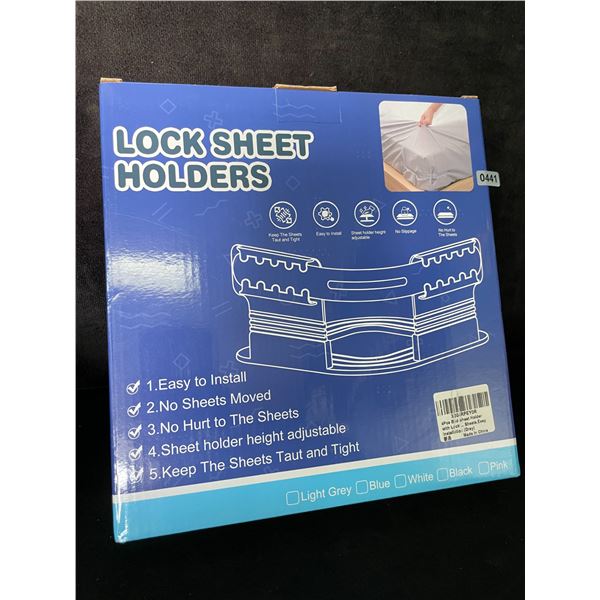 Locking Bed Sheet Holder Set - Keeps Bed Sheets Tight/Secure; Easy to Install - New!