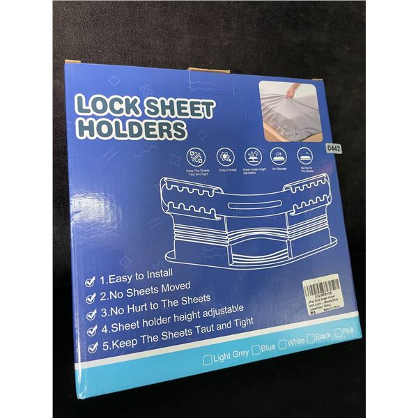 Locking Bed Sheet Holder Set - Keeps Bed Sheets Tight/Secure; Easy to Install - New!