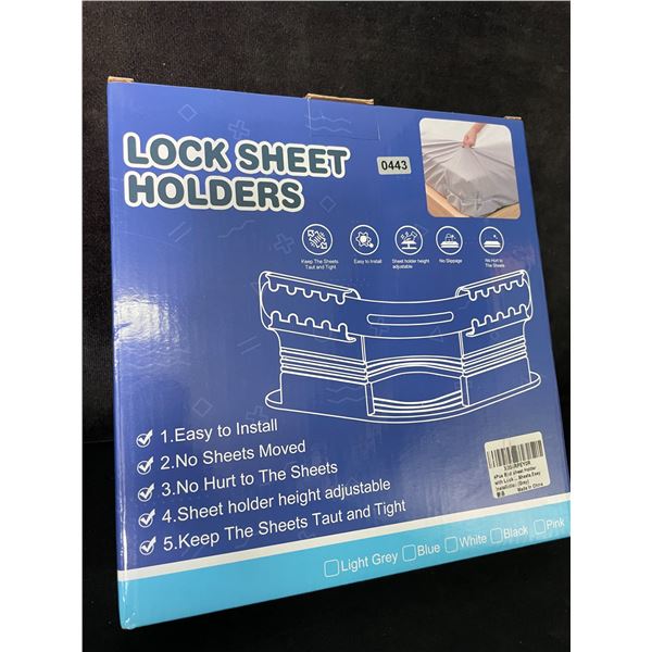 Locking Bed Sheet Holder Set - Keeps Bed Sheets Tight/Secure; Easy to Install - New!
