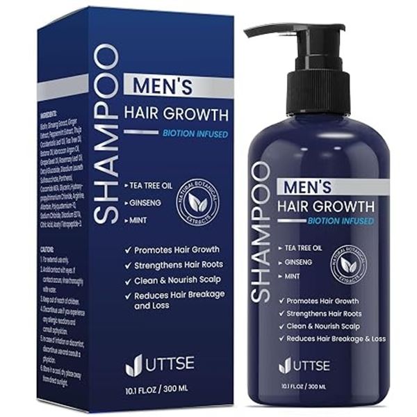 Uttse Biotin Men's Hair Growth Shampoo (300ml) Promotes Hair Growth/Reduces Hair Breakage & Loss
