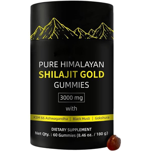 Pure Himalayan Shilajit Gold Gummies (60pcs) Dietary Supplement for Energy/Focus/Immunity Boost; New